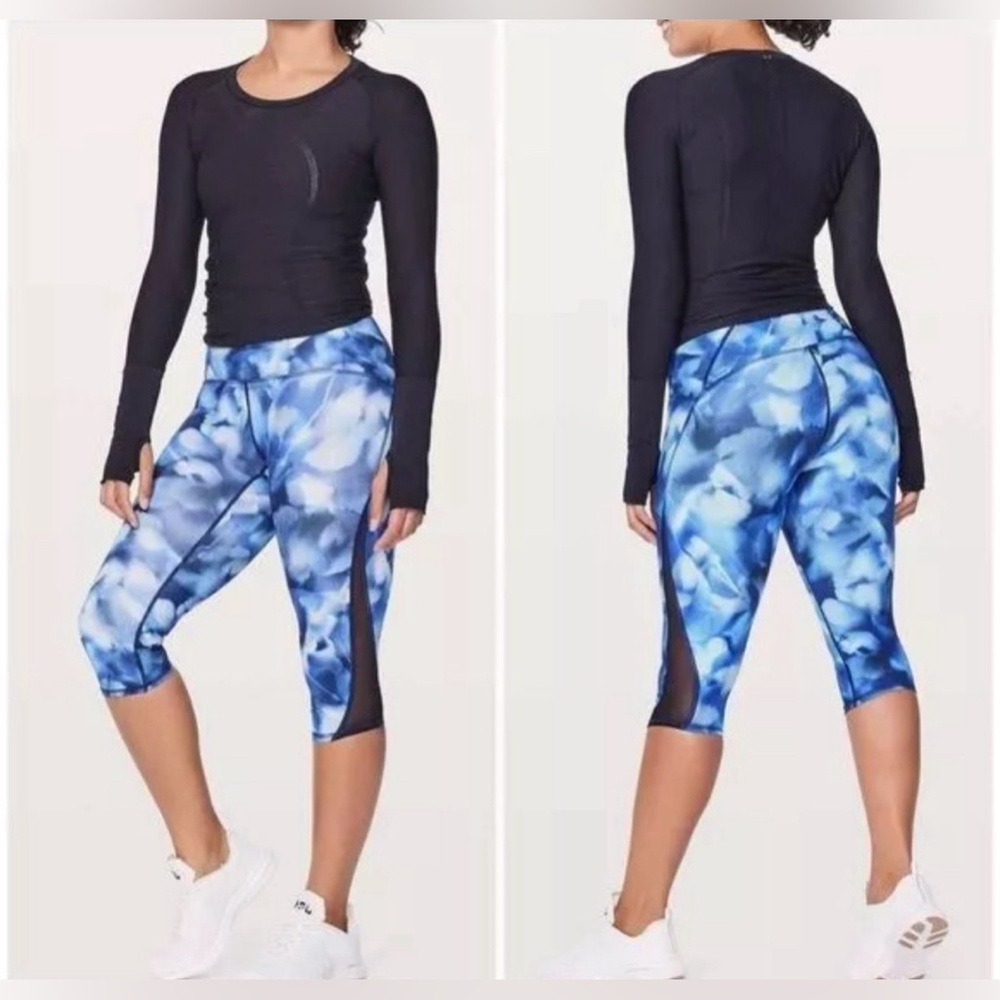 Lululemon Train Times Crop 16" Leggings Mini Blush Blossom Alpine White Size 8